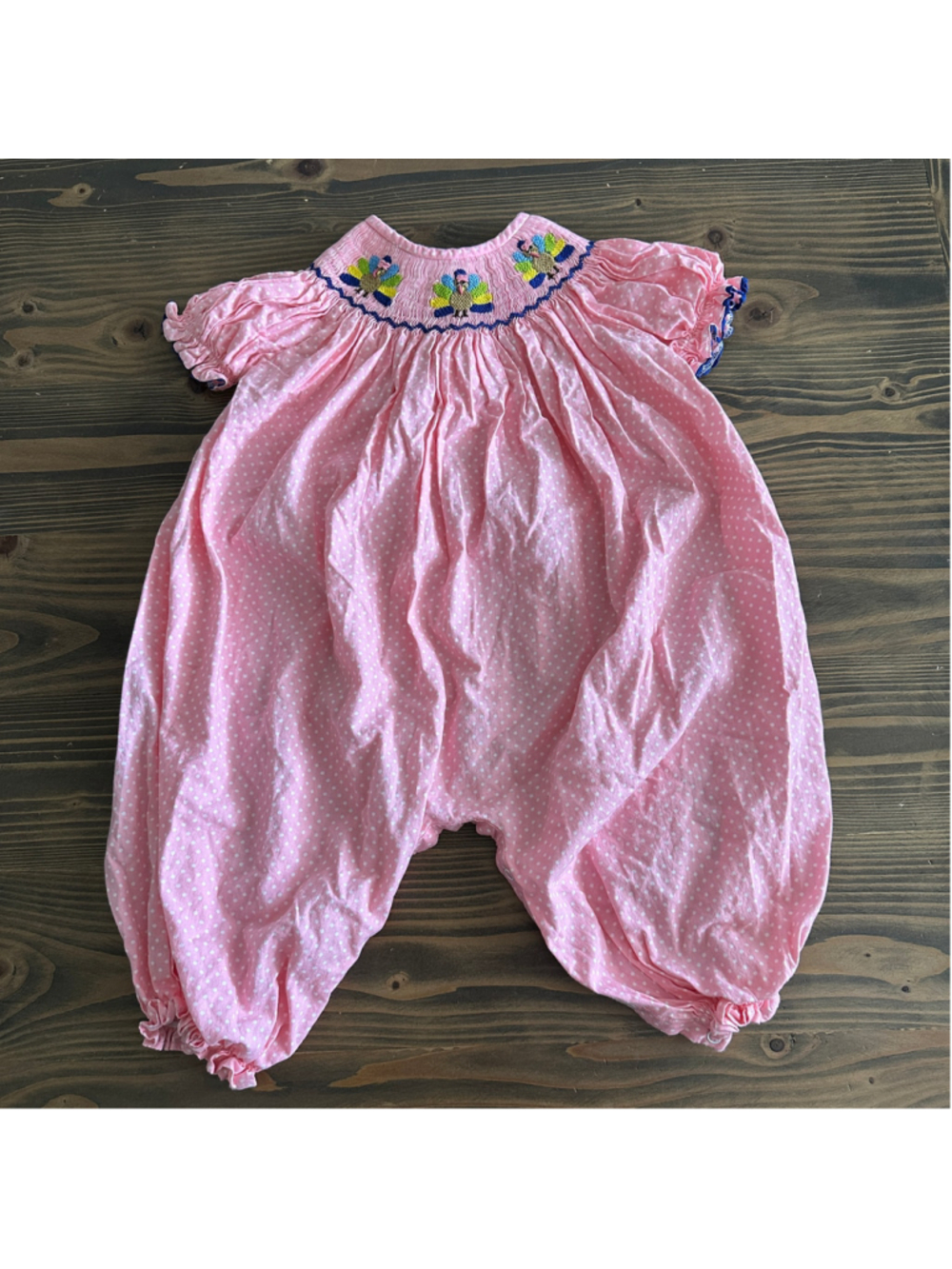 Smocked or Not Baby Girl Romper 18M Pink Turkey Smocked Thanksgiving Boutique